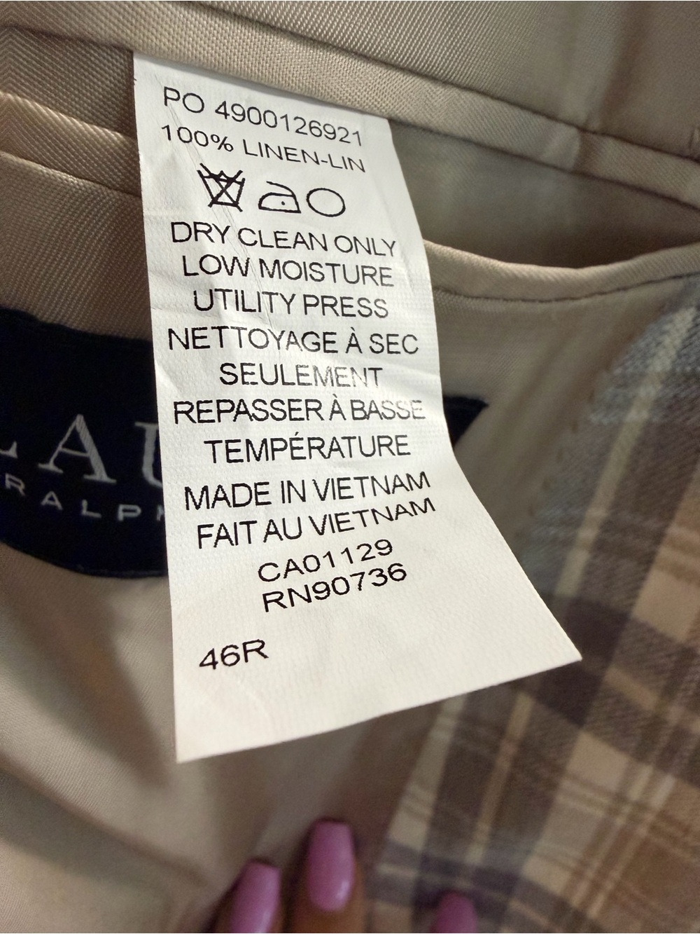 Ralph Lauren Light Beige & Gray Plaid Sport Coat - Picture 5 of 5